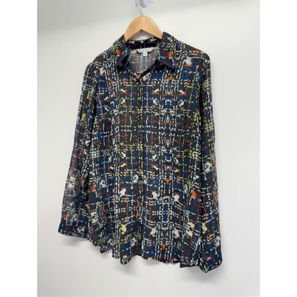 CAbi Festival Geometric Blouse Button Down Long Sleeve Shirt Size Large - Picture 5 of 9